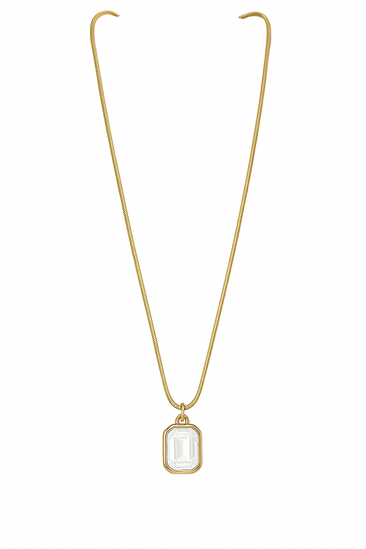 Korean Minimalist Gold Plated Rectangle Crystal Pendant Necklace - Gift Era Shore