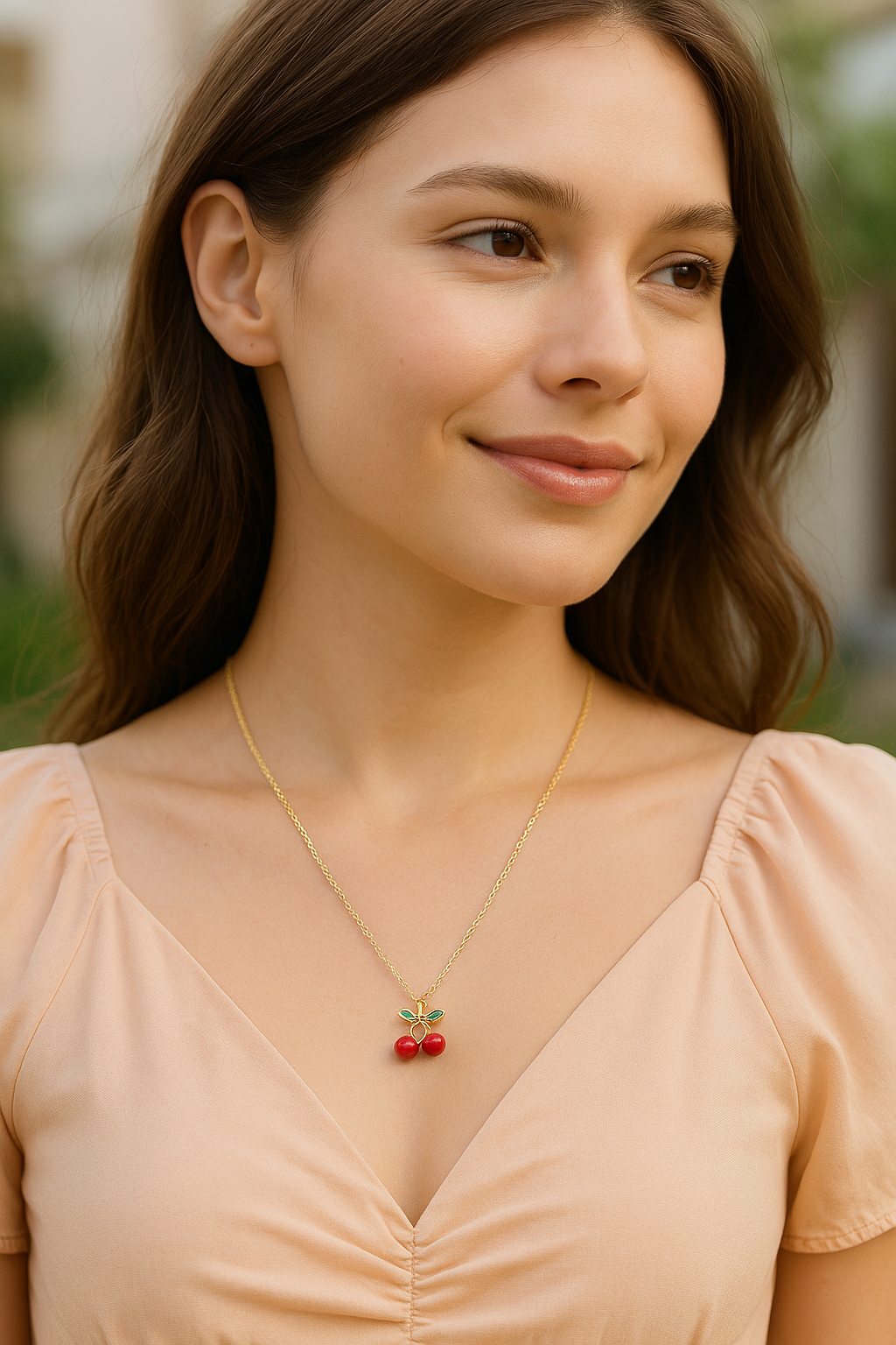 Korean Cherry Pendant Necklace – Cute & Trendy Gold Chain Jewelry - Gift Era Shore