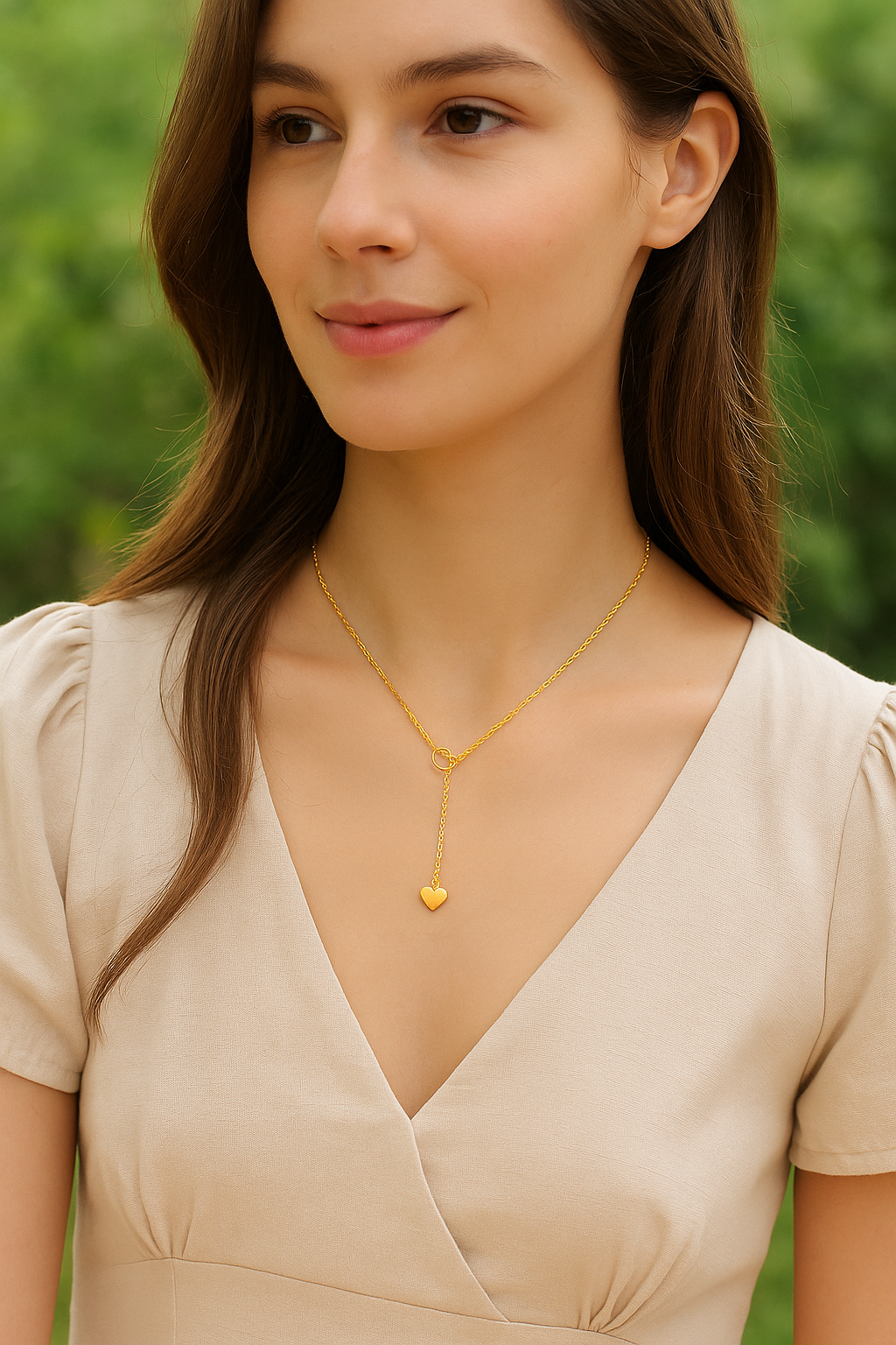 Korean Gold Plated Y-Chain Heart Necklace – Minimalist Anti-Tarnish Jewelry - Gift Era Shore