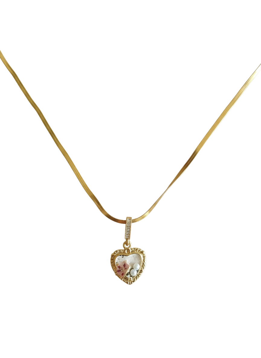 Golden Heart Pendant with Pearl & Floral Detail - Gift Era Shore
