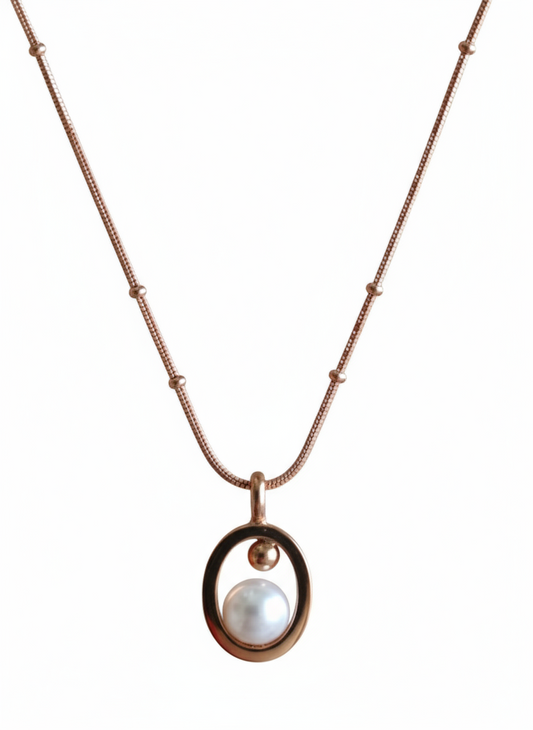 Rose Gold Floating Pearl Oval Necklace - Gift Era Shore