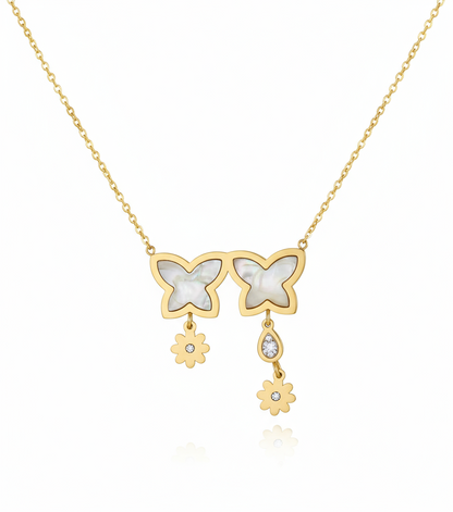 Mother of Pearl Butterfly & Flower Necklace - Gift Era Shore