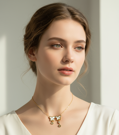 Mother of Pearl Butterfly & Flower Necklace - Gift Era Shore