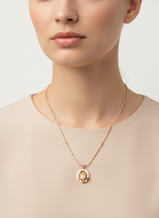 Rose Gold Flower Ring Pendant Necklace - Gift Era Shore