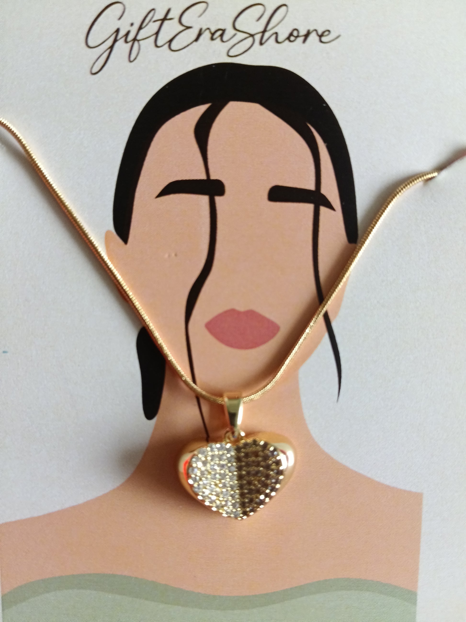 Half Pave Crystal Heart Necklace - Gift Era Shore