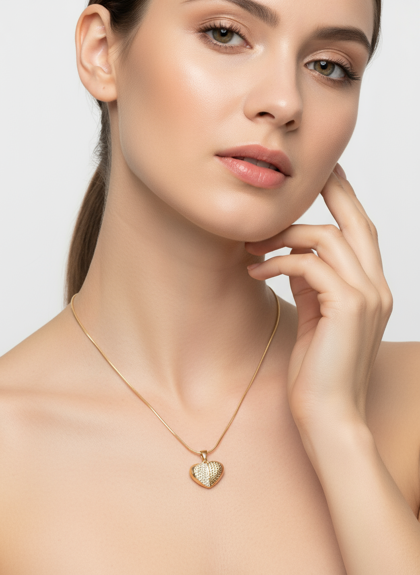 Half Pave Crystal Heart Necklace - Gift Era Shore
