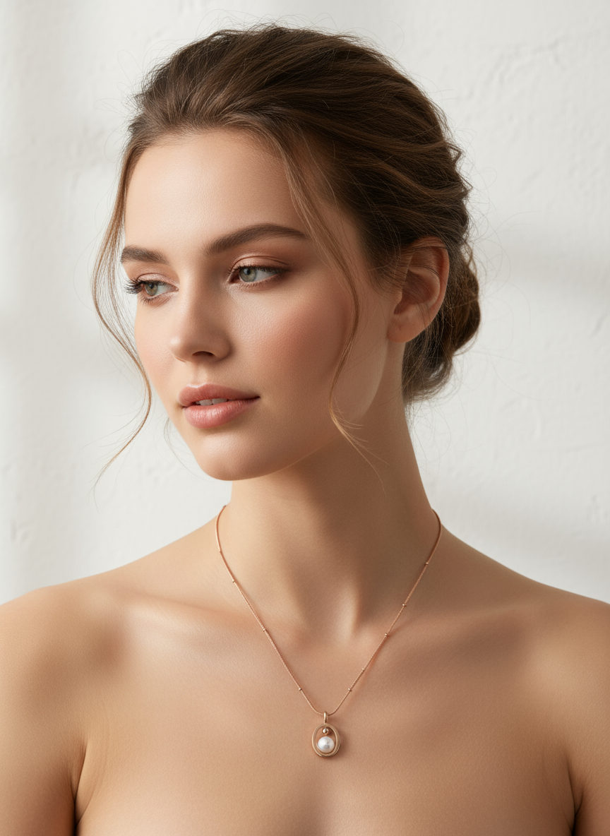 Rose Gold Floating Pearl Oval Necklace - Gift Era Shore