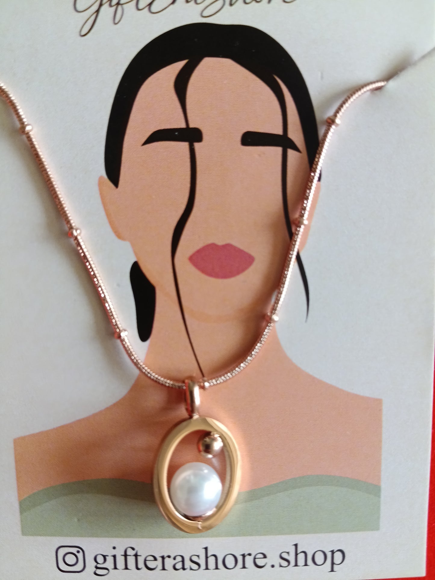 Rose Gold Floating Pearl Oval Necklace - Gift Era Shore