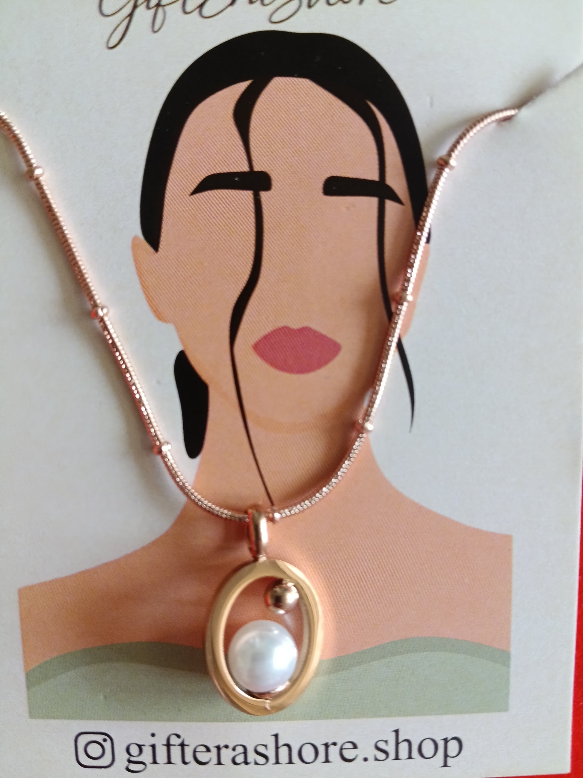 Rose Gold Floating Pearl Oval Necklace - Gift Era Shore