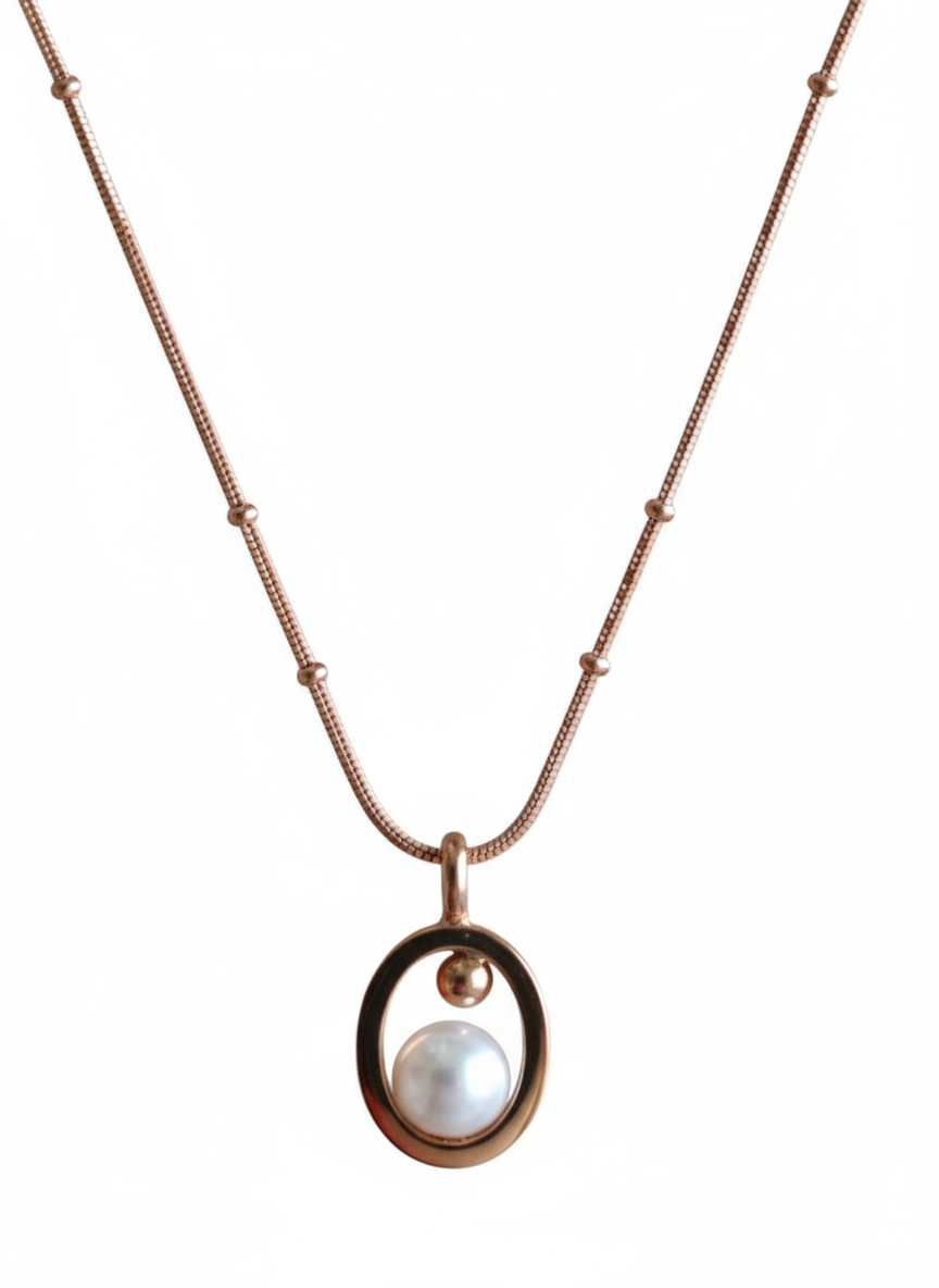 Rose Gold Floating Pearl Oval Necklace - Gift Era Shore