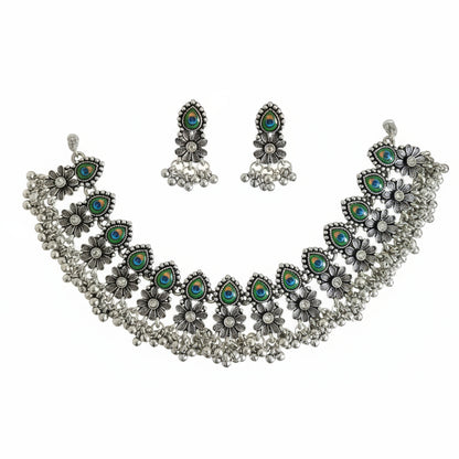 Oxidized Peacock Feather Choker Set - Gift Era Shore
