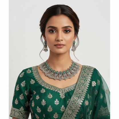 Oxidized Peacock Feather Choker Set - Gift Era Shore