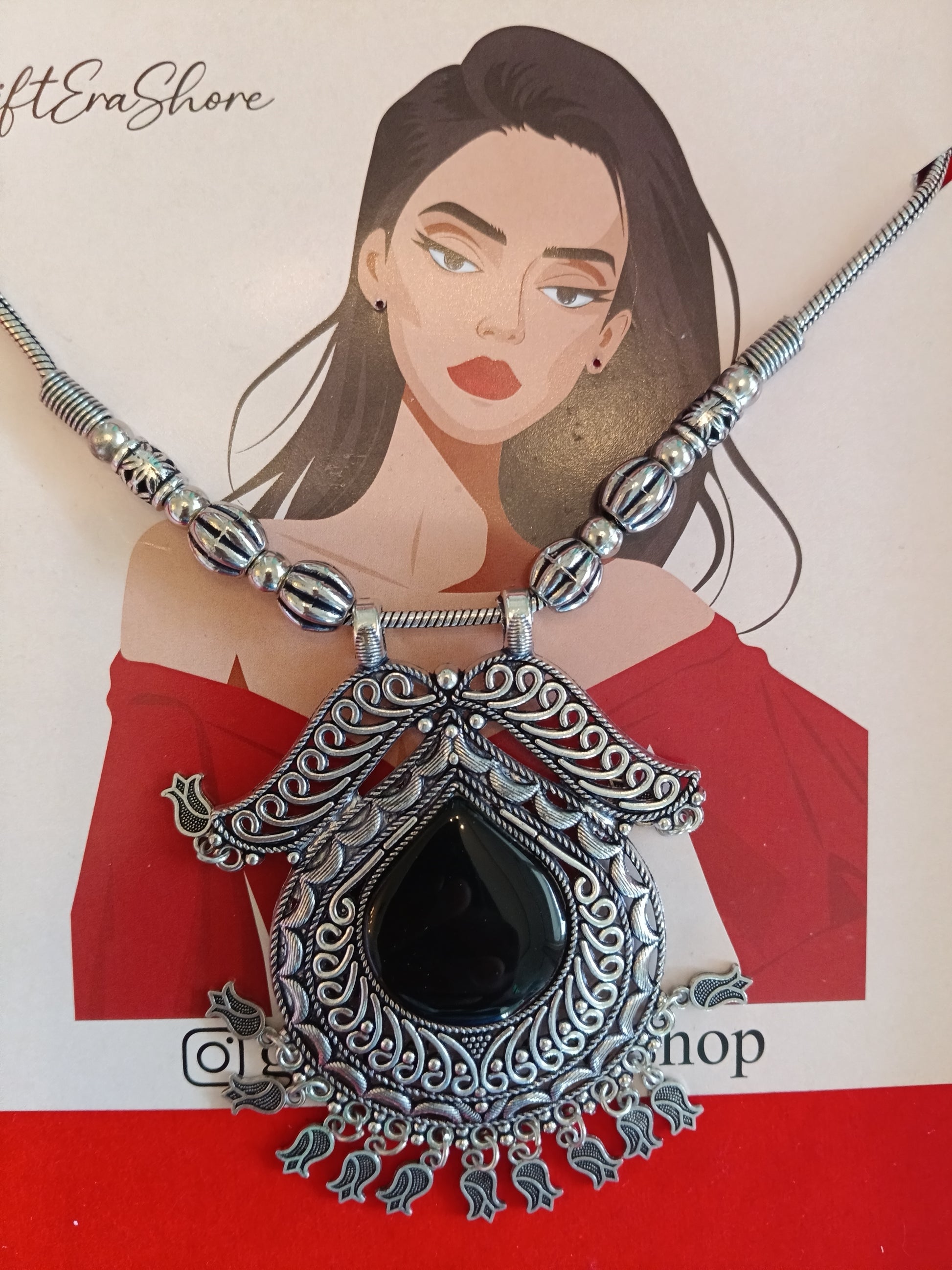 Oxidized Black Enamel Flower Necklace Set - Gift Era Shore