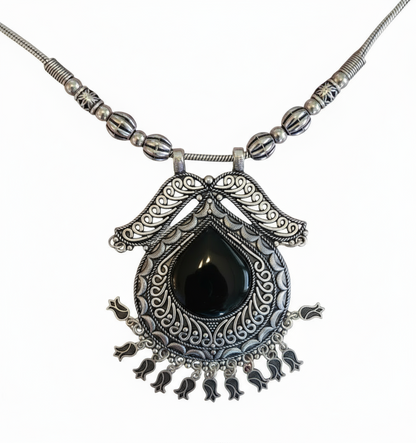 Oxidized Black Enamel Flower Necklace Set - Gift Era Shore