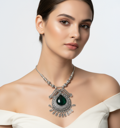 Oxidized Black Enamel Flower Necklace Set - Gift Era Shore
