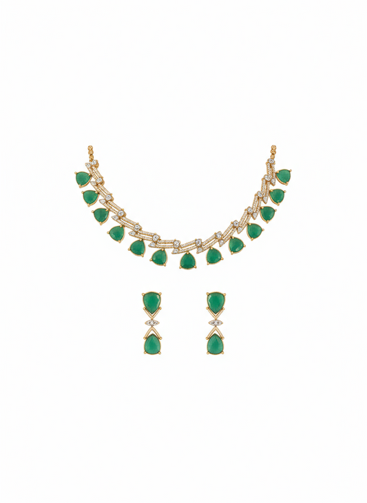 Mint Green AD Stone Teardrop Necklace Set - Gift Era Shore
