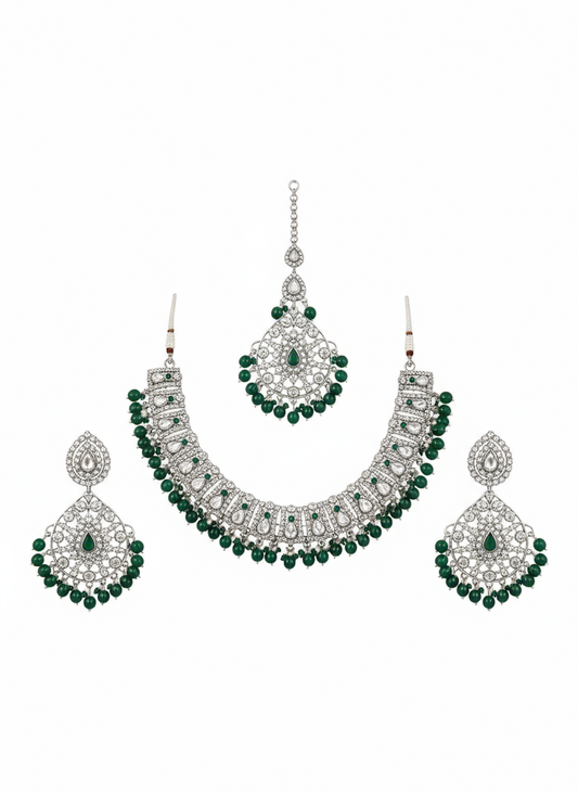 Emerald Green Bead Kundan Bridal Choker Set - Gift Era Shore
