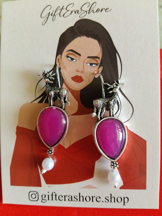 Whimsical Lilac Deer & Teardrop Earrings - Unique Animal Jewelry