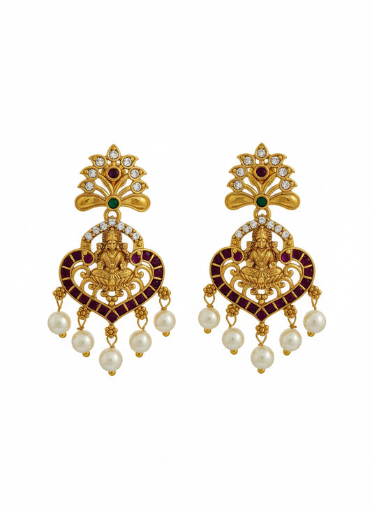 Antique Gold Temple Lakshmi Heart Jhumka Earrings