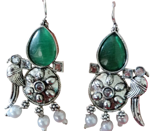 Aqua Blue Bird and Teardrop Dangler Earrings
